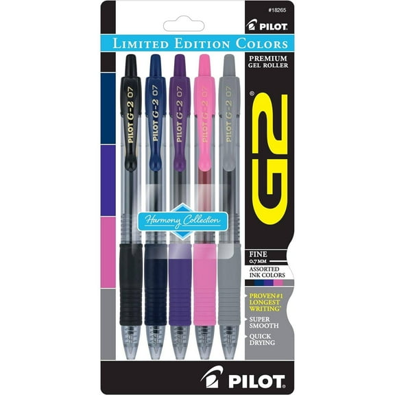 Pilot 18265 G2 Harmony Ink Retractable Rollerball Pen, Pack of 5