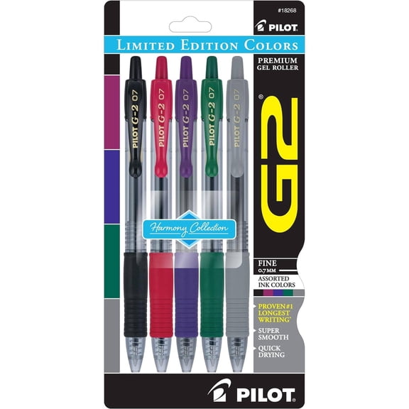 Pilot 18268 G2 Assorted Ink Premium Gel Rollerball Pen, Pack of 5