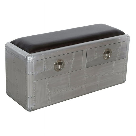 Pilot 2-Drawer Bench with Soft Leather Seat and Silver Aluminum Cladding