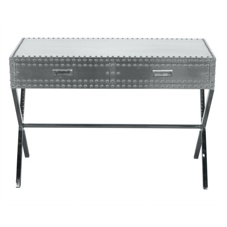 Pilot 2-Drawer Console Table with Silver Aluminum Cladding and Steel Studs