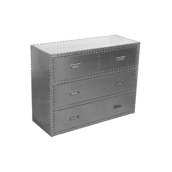 Pilot 3-Drawer Chest with Silver Aluminum Cladding and Exposed Steel Studs