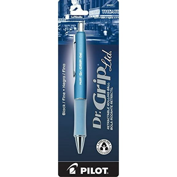 Pilot (36271) Dr. Grip Ltd. Gel-Rollerball, Fine 0.7mm, Ice Blue Finish, Black Ink, Sold as 2/Pack