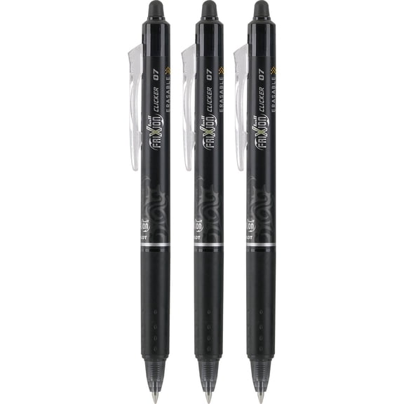 Pilot 3pk FriXion Clicker Erasable Gel Pens Fine Point 0.7mm Black Ink