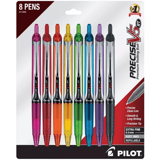 Pilot 8pk Precise V5 RT Rollerball Pens Extra Fine Point 0.5mm Assorted Ink