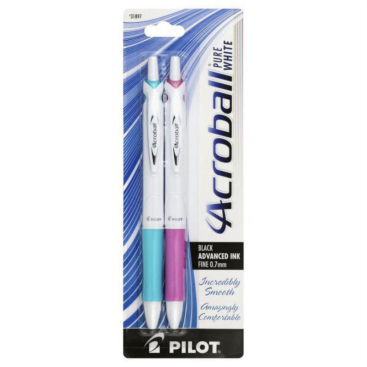 Pilot Acroball Pure White Fine (0.7 mm) Black Advanced Ink Pens, 2 pens ...