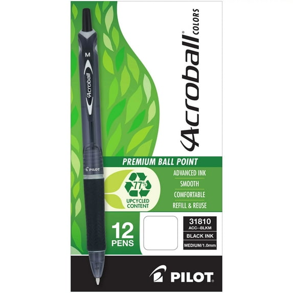 Acroball Colors Advanced Ink Pens Medium Point (1.0 mm), Black Ink, Dozen Count