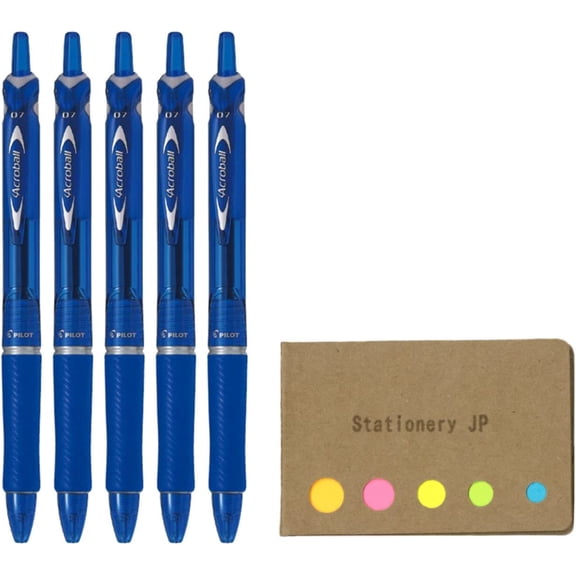 Pilot Acroball Retractable Advanced Ink Ball Point Pens, Fine Point 0.7mm, Blue Ink, Rubber Grip, 5-Pack, Sticky Notes Value Set$$Office