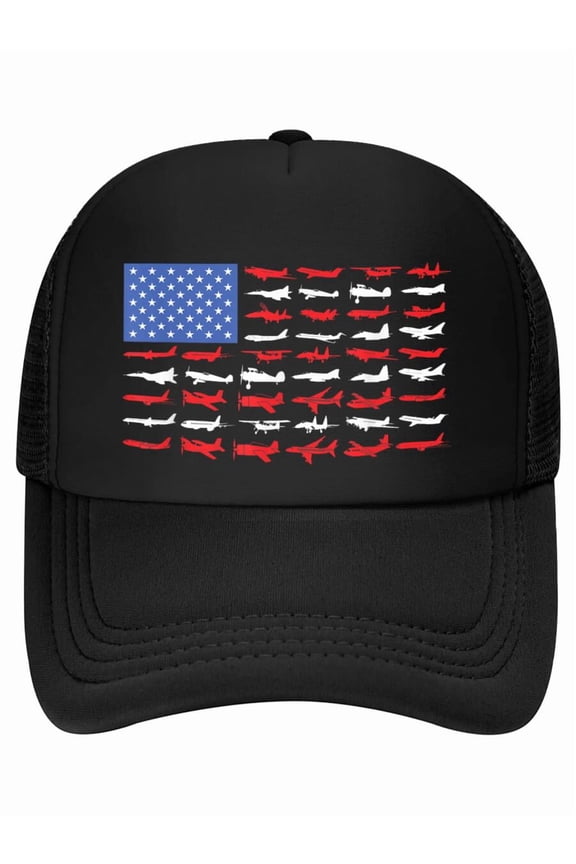 Pilot Airplane American Flag Plane Aviation Short Sleeve Baseball Cap