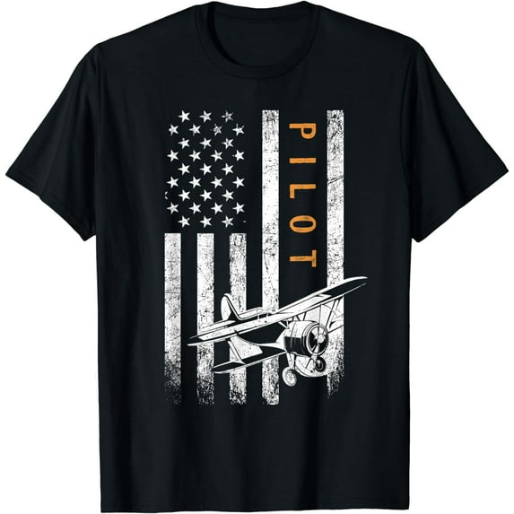 Pilot American Flag Airplane Design Aviation T-Shirt