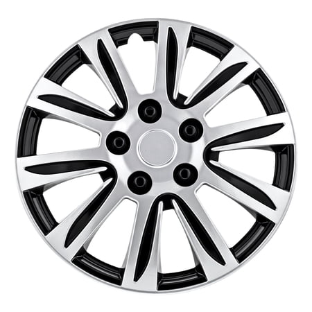 Pilot Automotive 16" Premier Wheel Covers Universal Hubcaps Silver & Black Set of 4