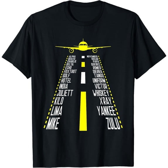 Pilot Aviator Runway Airplane Landing - Aviation Phonetic T-Shirt Black Small