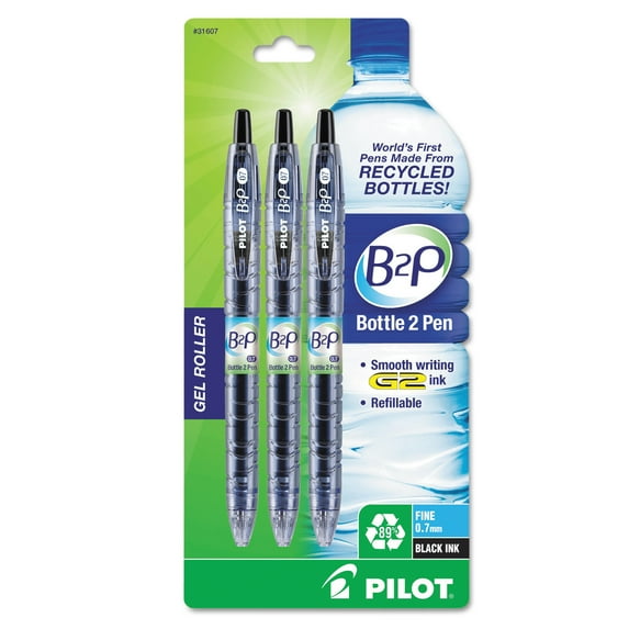 Pilot B2P Bottle-2-Pen Gel Ink Pens, Fine Point , 0.7 mm, Black Ink, 3 Count