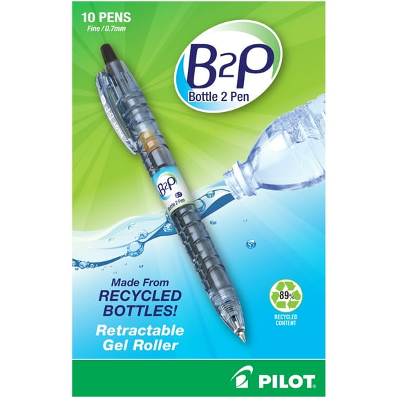 Pilot B2P (Bottle to Pen) Gel Pens, Fine Point (0.7 mm), Black, 10 Count