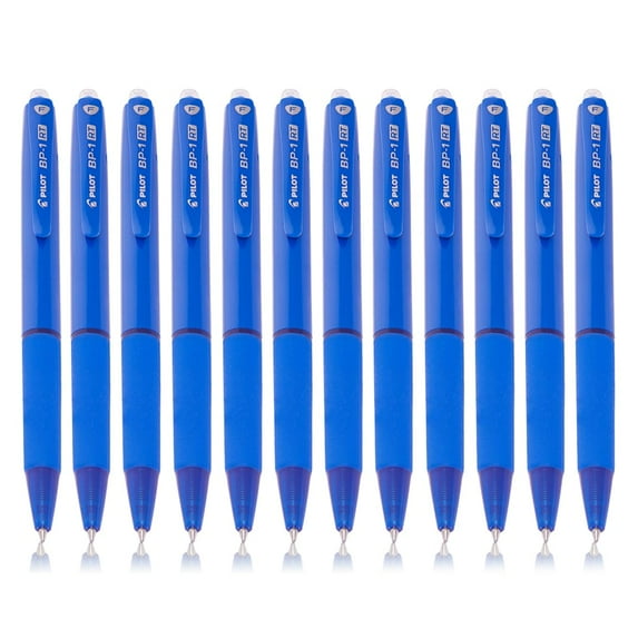 Pilot BP-1 RT 0.7mm Fine Tip Ball Pen with Soft Rubber Grip | Blue Ink, Pack of 12