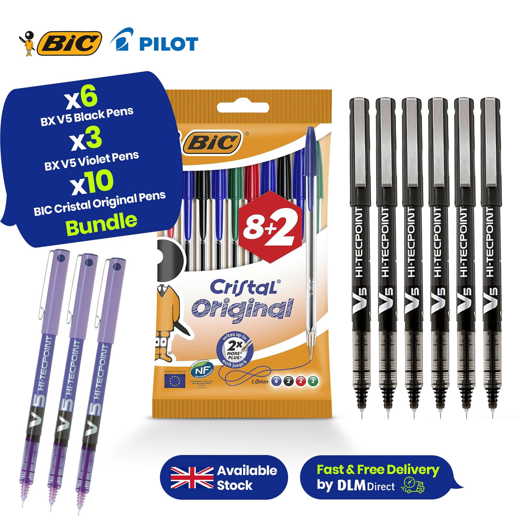 Pilot BX V5 Hi Tecpoint Rollerball 3 Packs Violet & 6 Packs Black ...