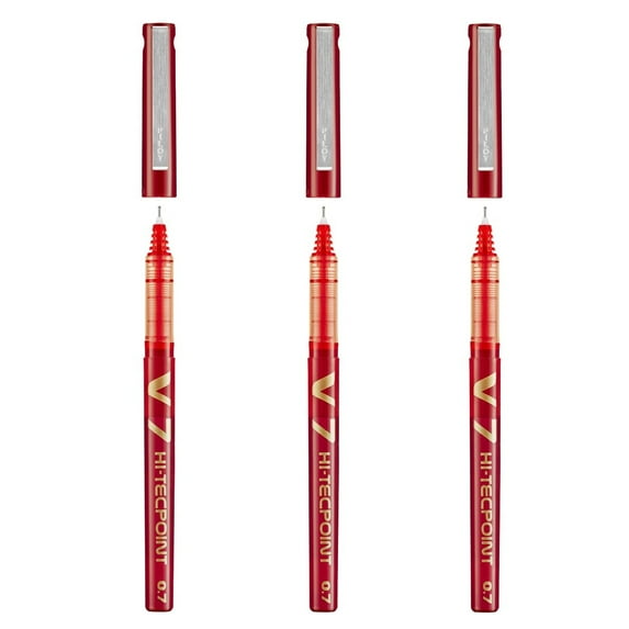 Pilot BX V7 Hi-Tecpoint Rollerball Pen - 0.7mm Nib - Red Ink - Pack of 3