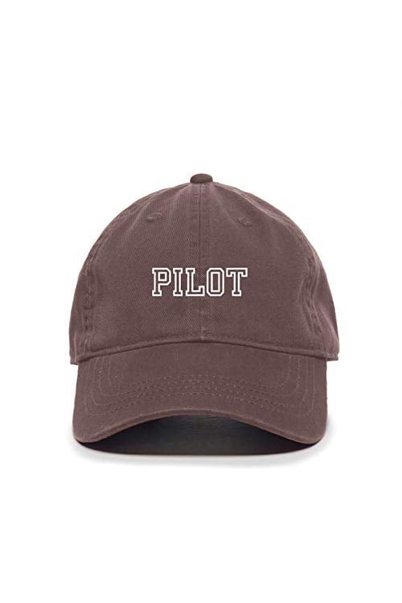 Pilot Baseball Cap Embroidered Cotton Adjustable Dad Hat Brown