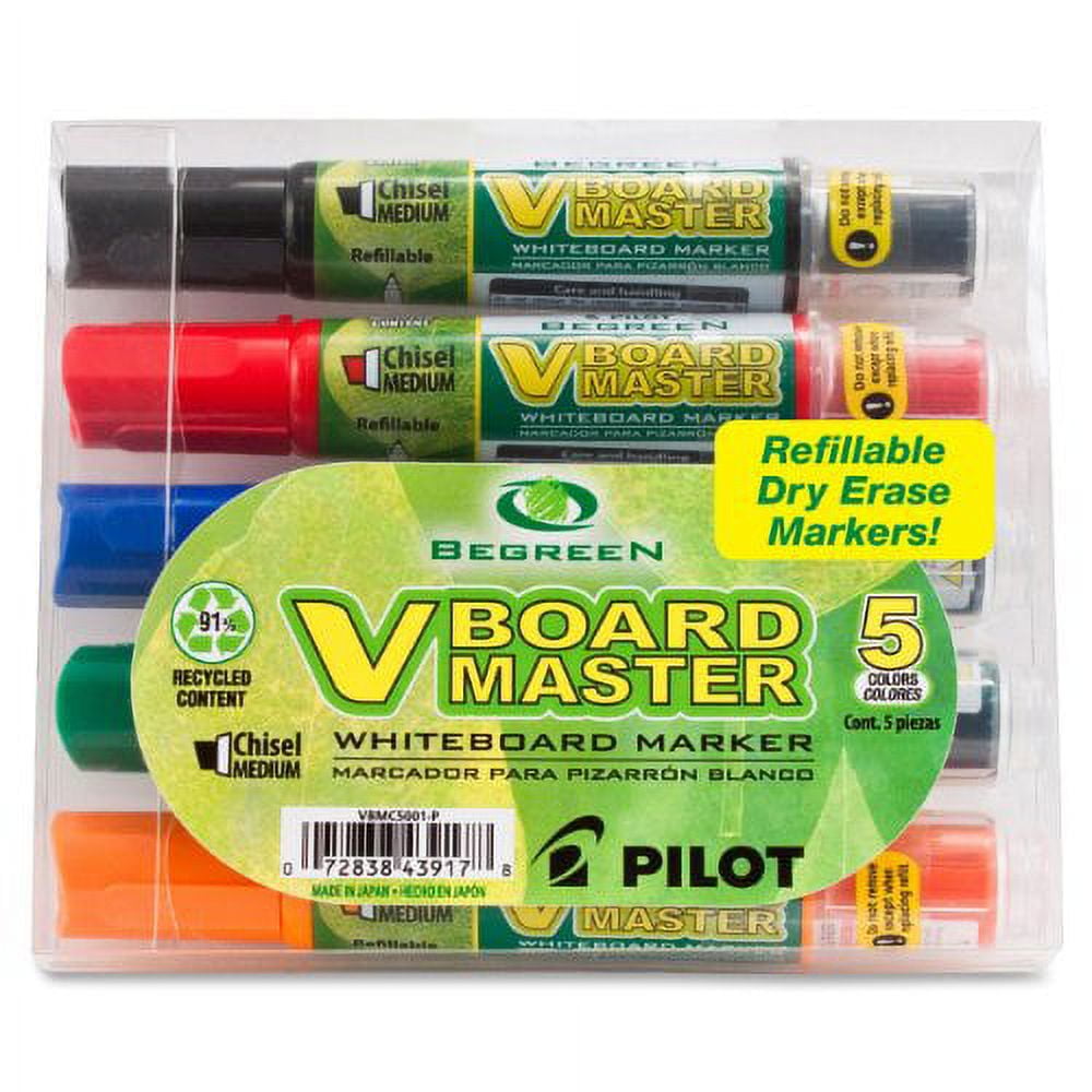 Pilot Whiteboard Marker WMBM Board Master 5 Colors Flat Medium Round Tip  Refill