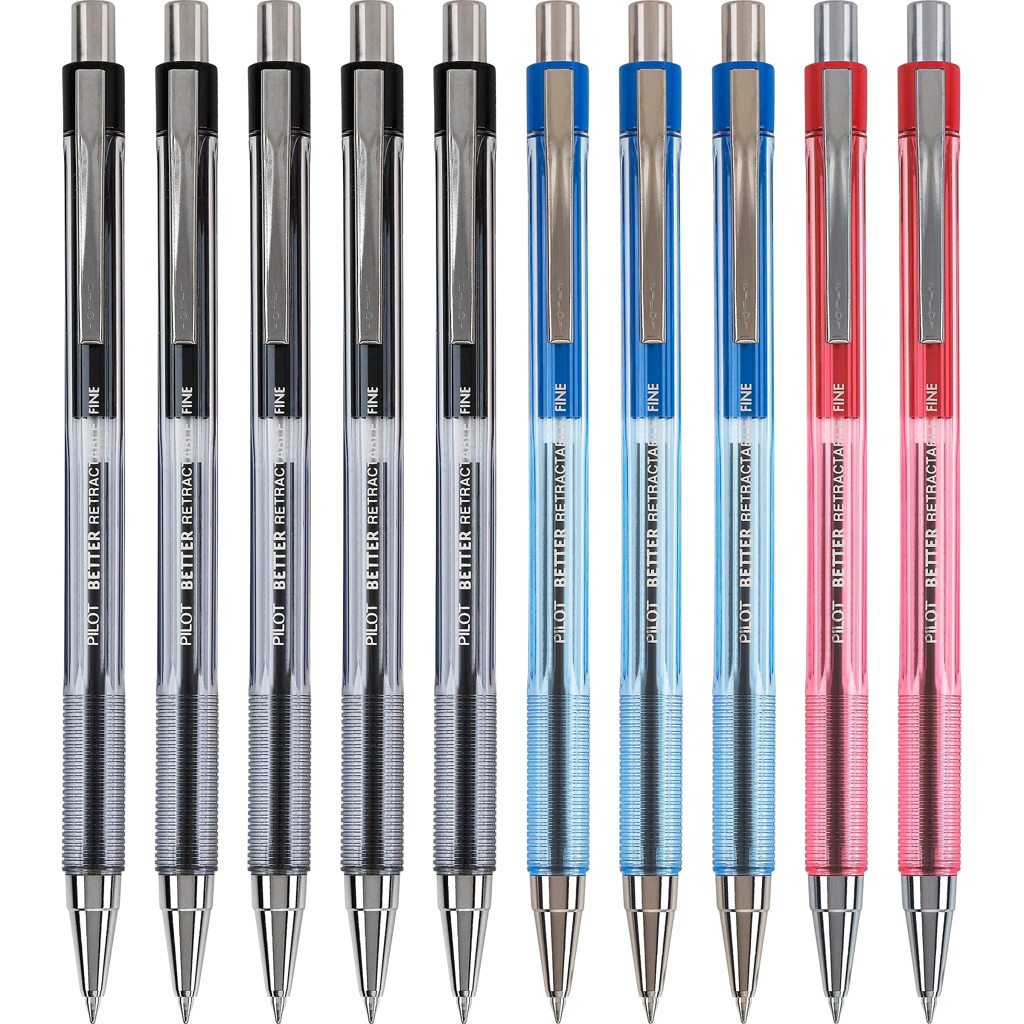 Pilot Better Ball Point Retractable Pens, Fine Point, Assorted Colors, 10 Count (16770)