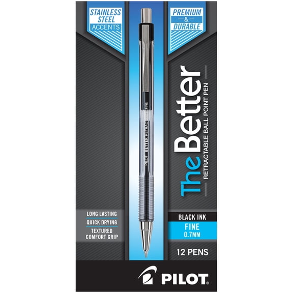 Pilot Better Retractable Ball Point Pens, Fine Point, Black, 12 Count