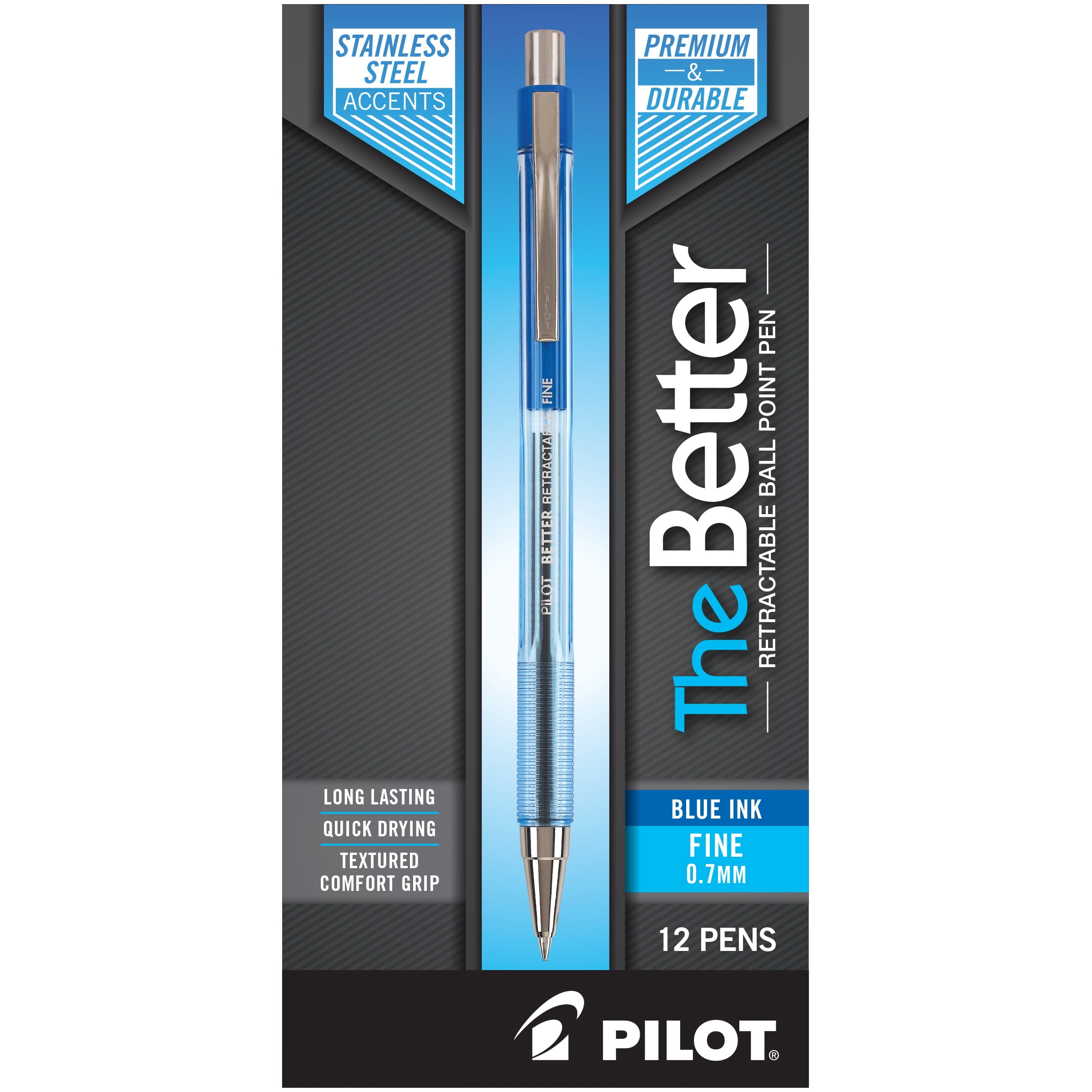 Pilot, Retractable Ballpoint Pen, 0.7mm, Blue Ink, 12 count - Walmart.com