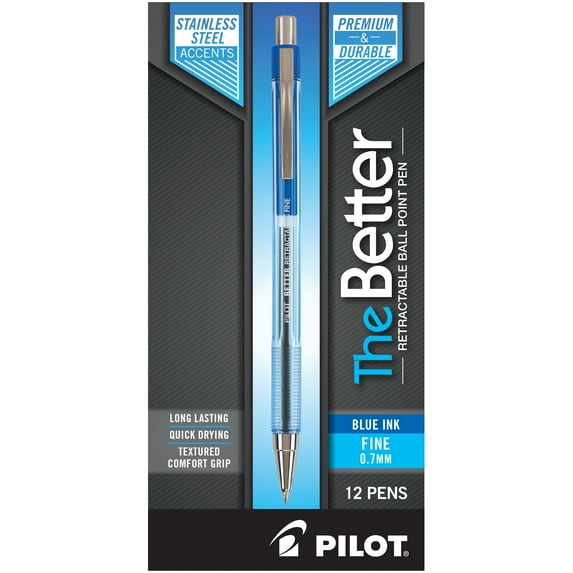 Pilot Better Retractable Ballpoint Pens, Fine Point 0.7mm, Blue Ink, 12 Count