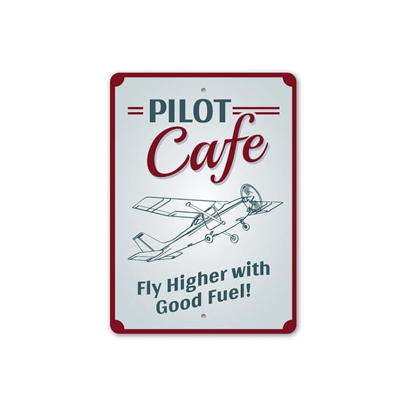 Pilot Cafe Hangar Sign, Aviation Sign, Decorative Hangar Sign, Pilot Aluminum Metal Decor Sign - 4x18 inches