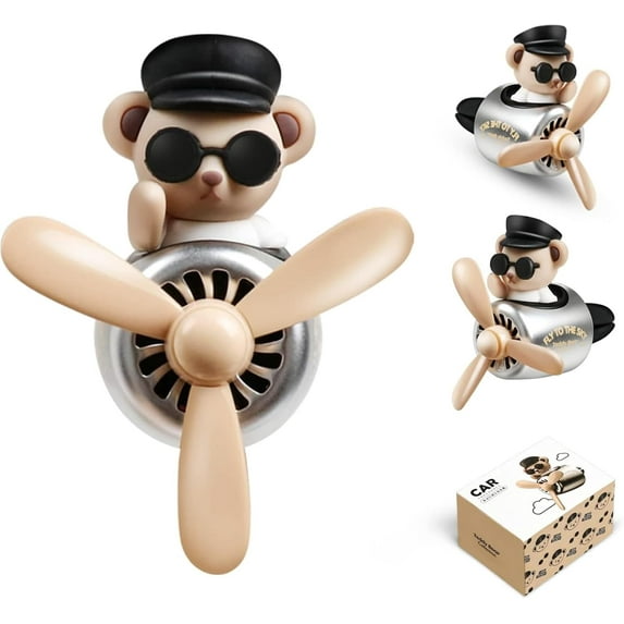 Pilot Car Air Fresheners - Little Bear Airplane Cars Diffuser Rotating Propeller, Air Outlet Vent Fresheners, Cute Air Freshener with 2 Packs Replacement Tablets Creative Car Perfume