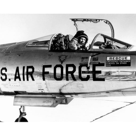 Pilot Chuck Yeager in F-104 Cockpit Style - A - 12x18 Inch Laminated Aviation Poster - Stunning Detail and Bold Colors