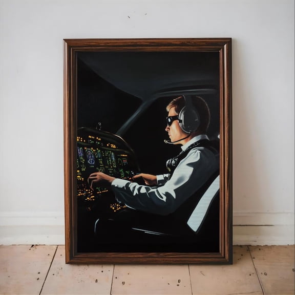 Pilot Cockpit Night Flight Aviation Office Flight School Plane, Unframed Paper Poster 8x10in