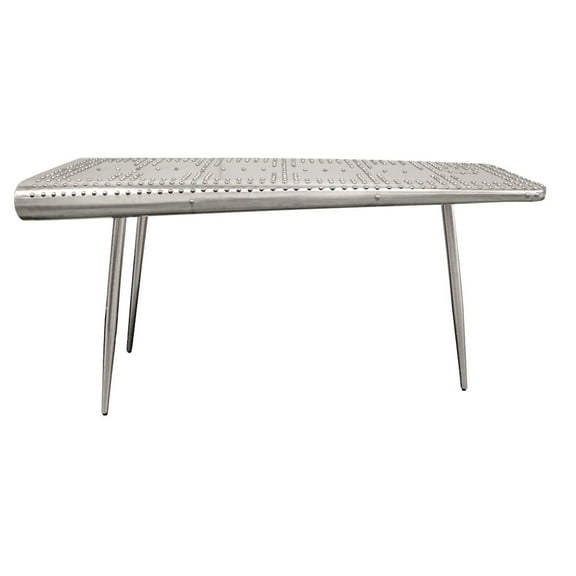 Pilot Console Table with Silver Aluminum Cladding and Exposed Steel Screws