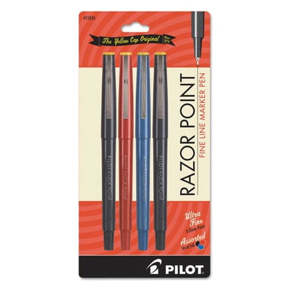 Pilot Corp. Of America 11045 Fineliner Marker Pen, Ultra-Fine, Black/Blue/Red, .3mm, 4/Pack
