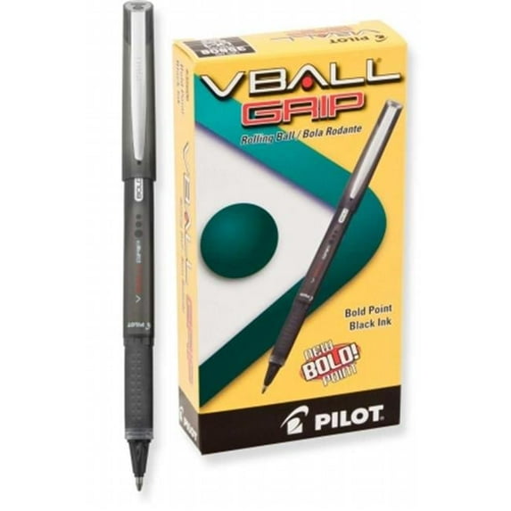 Pilot Corp. Of America VBall Grip Roller Ball Stick Pen; Liquid Ink; Black Ink; Extra Fine, Dozen