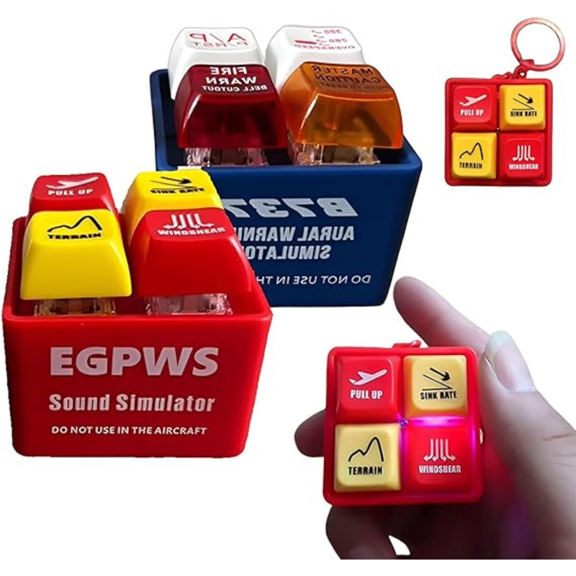 Pilot & Crew Alert Keychain EGPWS Warning Sound Simulator LED Aviation Cockpit Safety Button Ideal Gift for Aviation Fans