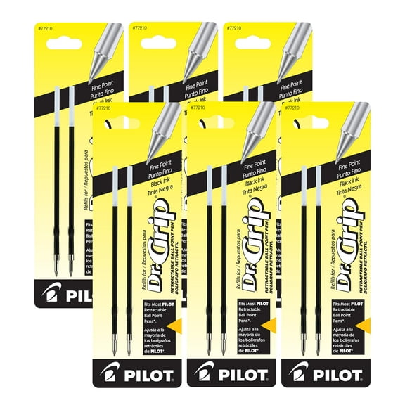 Pilot Dr. Grip Ballpoint Ink Refill, 2-Refills for Retractable Pens, Fine Point, 6-Pack, Black Ink (77210)