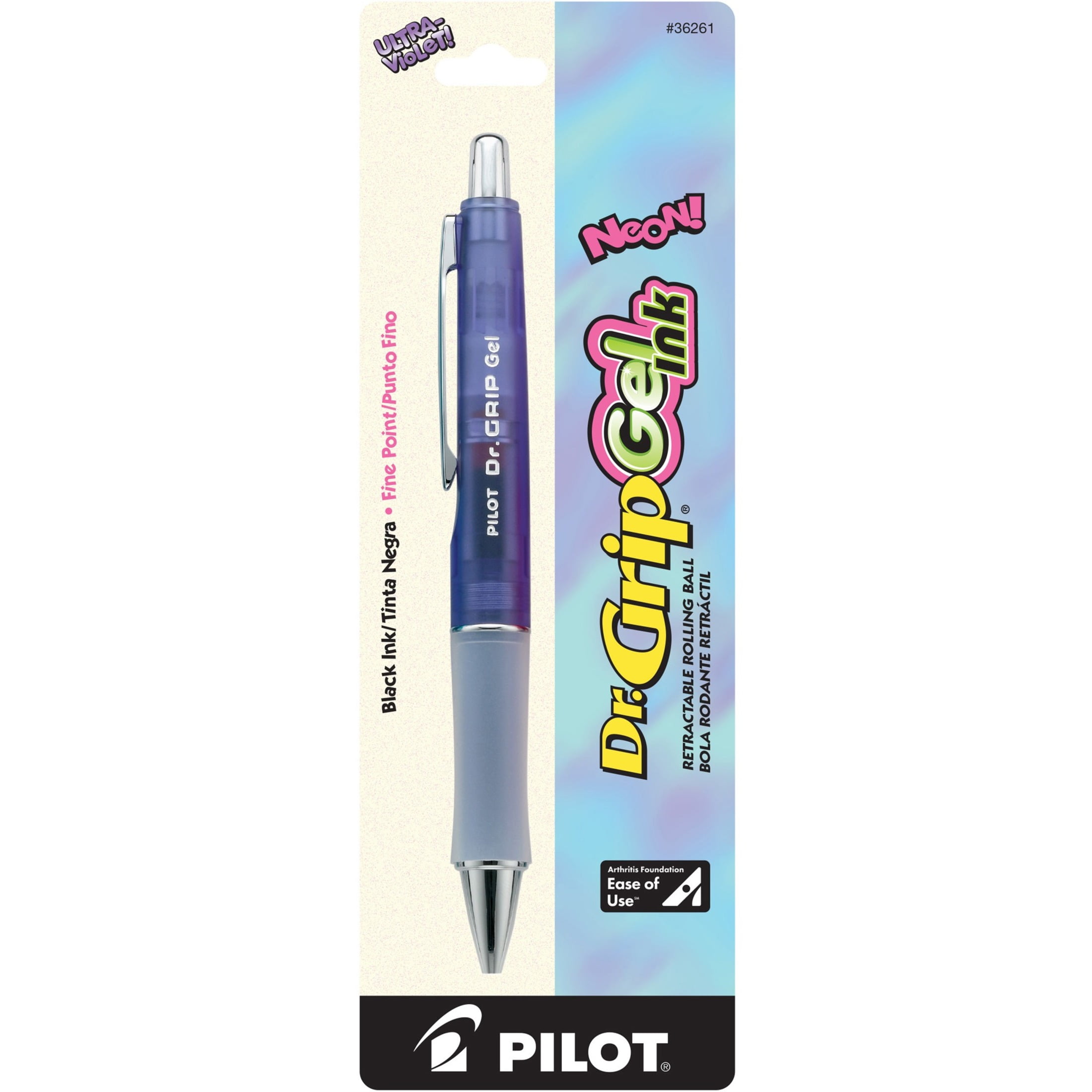 Pilot Dr. Grip Gel Pen, Retractable, Fine 0.7 mm, Black Ink, Purple Barrel | Bundle of 5 Each