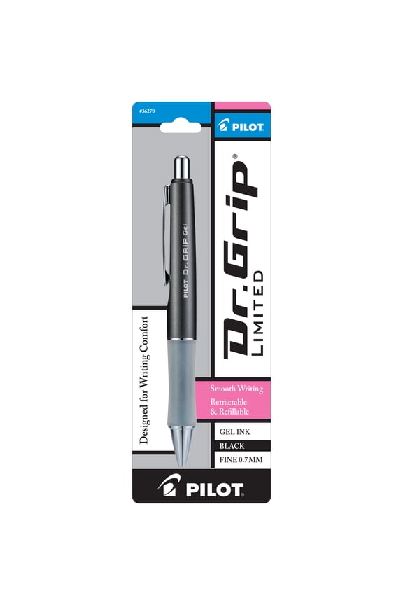 Dr. Grip Limited Retractable Gel Ink Pen, Fine Point, 0.7mm, Black Ink, 1 Pack