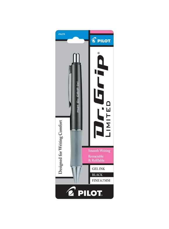 Pilot Dr. Grip Limited Retractable Gel Ink Pen, Fine Point, Gray Barrel, Black Ink, 1 Count