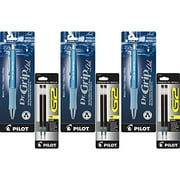 Pilot Dr. Grip Limited Retractable Rolling Ball Gel Pen, Fine Point, Ice Blue Metallic Barrel, Black Ink 3 Pen (36271) with 6 Black Ink Refill