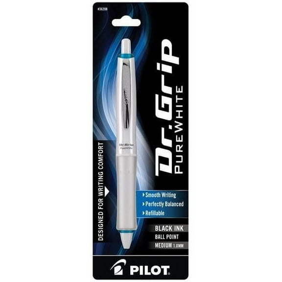 Pilot Dr. Grip Retractable Ballpoint Pen, Medium Point, White Barrel, Black Ink