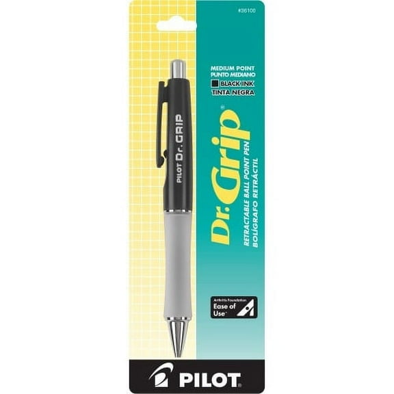 Pilot Dr. Grip Retractable Ballpoint Pens Medium Pen Point - 1 mm Pen Point Size - Refillable - Retractable - Black - Black Barrel - 1 Each