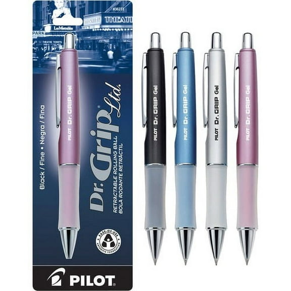 Pilot Dr. Grip Retractable Gel Rollerball Pens - Fine Pen Point - 0.7 mm Pen Point Size - Refillable - Retractable - Black Gel-based Ink - Assorted Barrel - 1 Each | Bundle of 10 Each