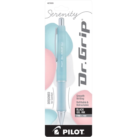 Pilot Dr. Grip Serenity Retractable Gel Ink Pen, Light Blue Barrel, Fine Point (0.7 mm) Black Ink 1 Pack