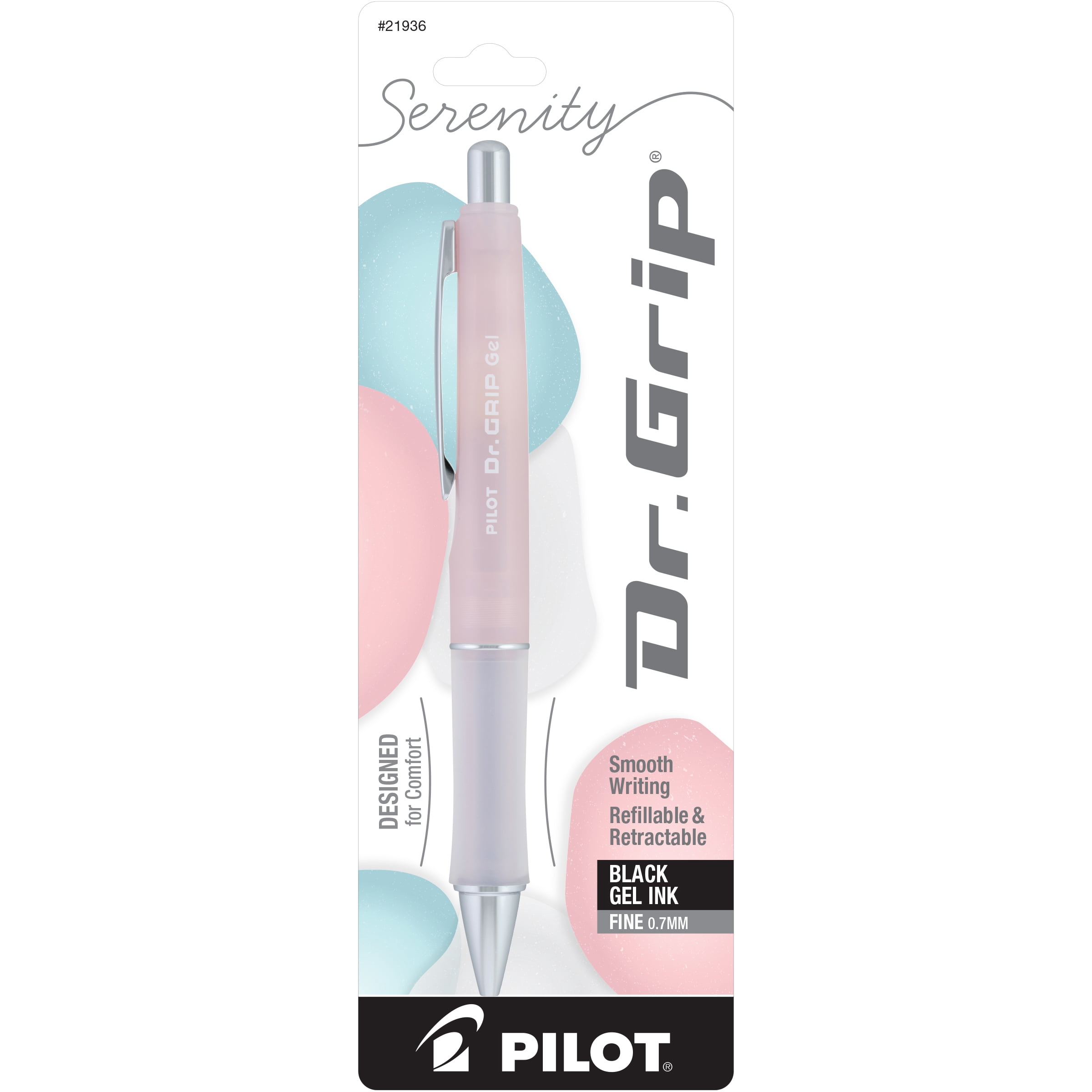 Pilot Dr. Grip Serenity Retractable Gel Ink Pen, Light Pink Barrel, Fine Point (0.7 mm) Black Ink 1 Pack