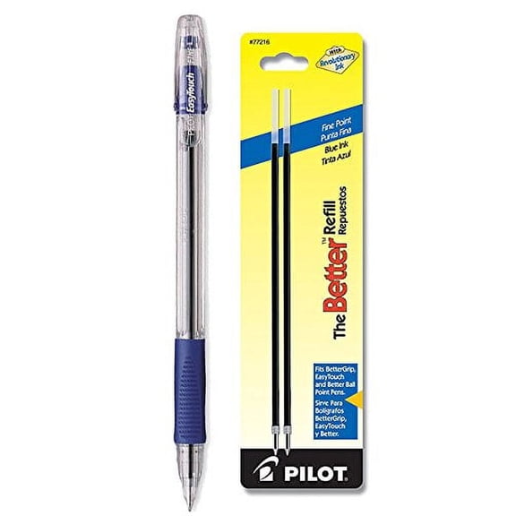 Pilot EasyTouch Ball Point Stick Pens, Fine Point, Blue Ink 1 Pen & 2 Refills