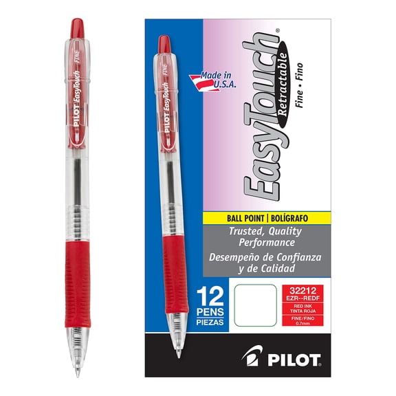 PILOT EasyTouch Refillable & Retractable Ballpoint Pens, Fine Point, Red Ink, 12-Pack (32212)