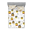 thumbnail image 1 of Pilot Emoji Fitted Sheet & Pillow Sham Set, Aircraft Love Themed Vintage Birdman Classic Yellow Faces Aviation Art, Decorative Printed 3 Piece Bedding Decor, Calking, Pale Grey Mustard, by Ambesonne, 1 of 2