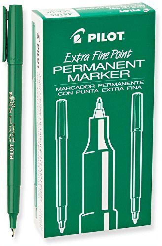 Pilot Extra Fine Point Permanent Markers, Green Ink, (44105) (2-Pack of 12)