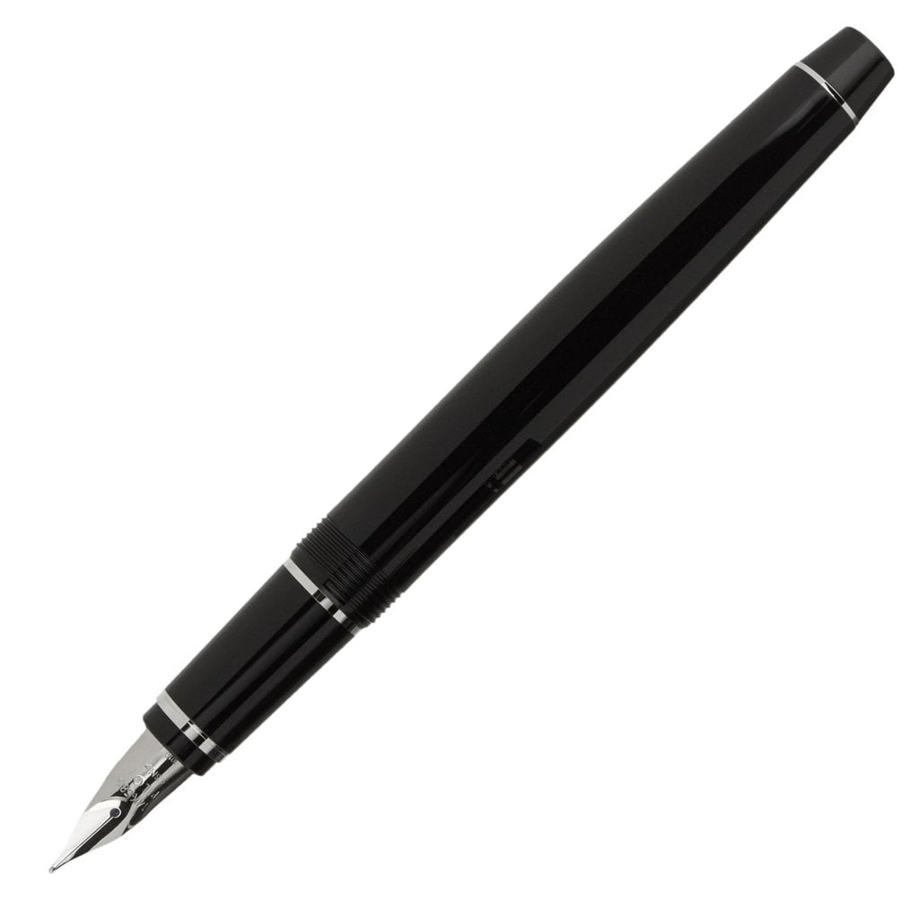 Pilot Falcon Fountain Pen - Black & Rhodium - Soft Flexible Medium Nib