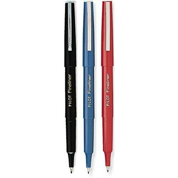 Pilot Fineliner Markers, Fine Point, Assorted Ink Colors - Black 11002, Blue 11014, Red 11015, 1 for Each